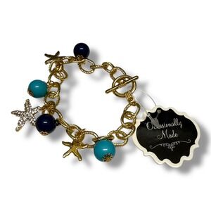 Occasionally Made Goldtone Starfish Charm Bracelet Nautical Coastal‎ Beads NWT